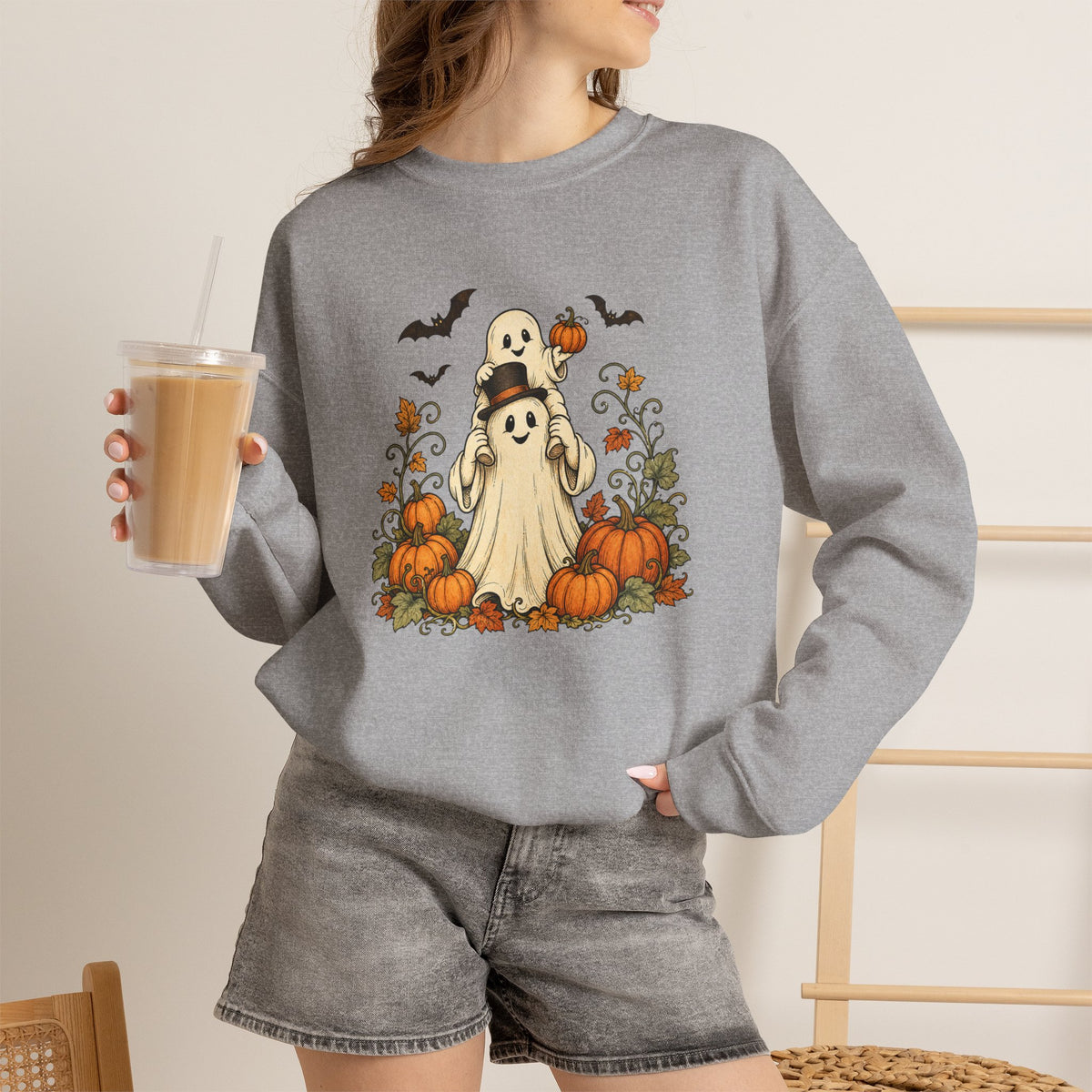 Halloween Pumpkin Ghost Crewneck Sweatshirt