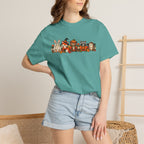Halloween Critter Lineup T-Shirt — Cute Pumpkin, Witch & Bunny Spooky Crew