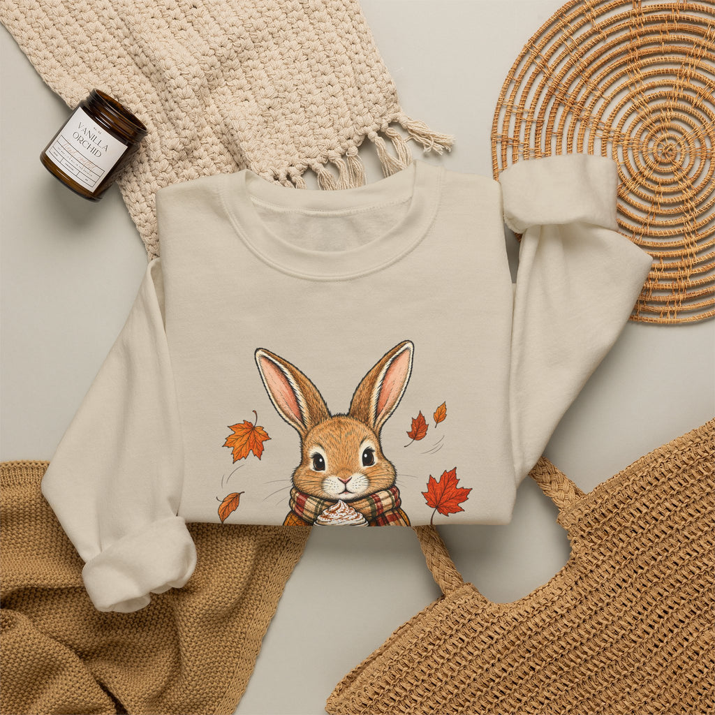Autumn Bunny Sweatshirt – Cozy Fall Rabbit Holding Coffee