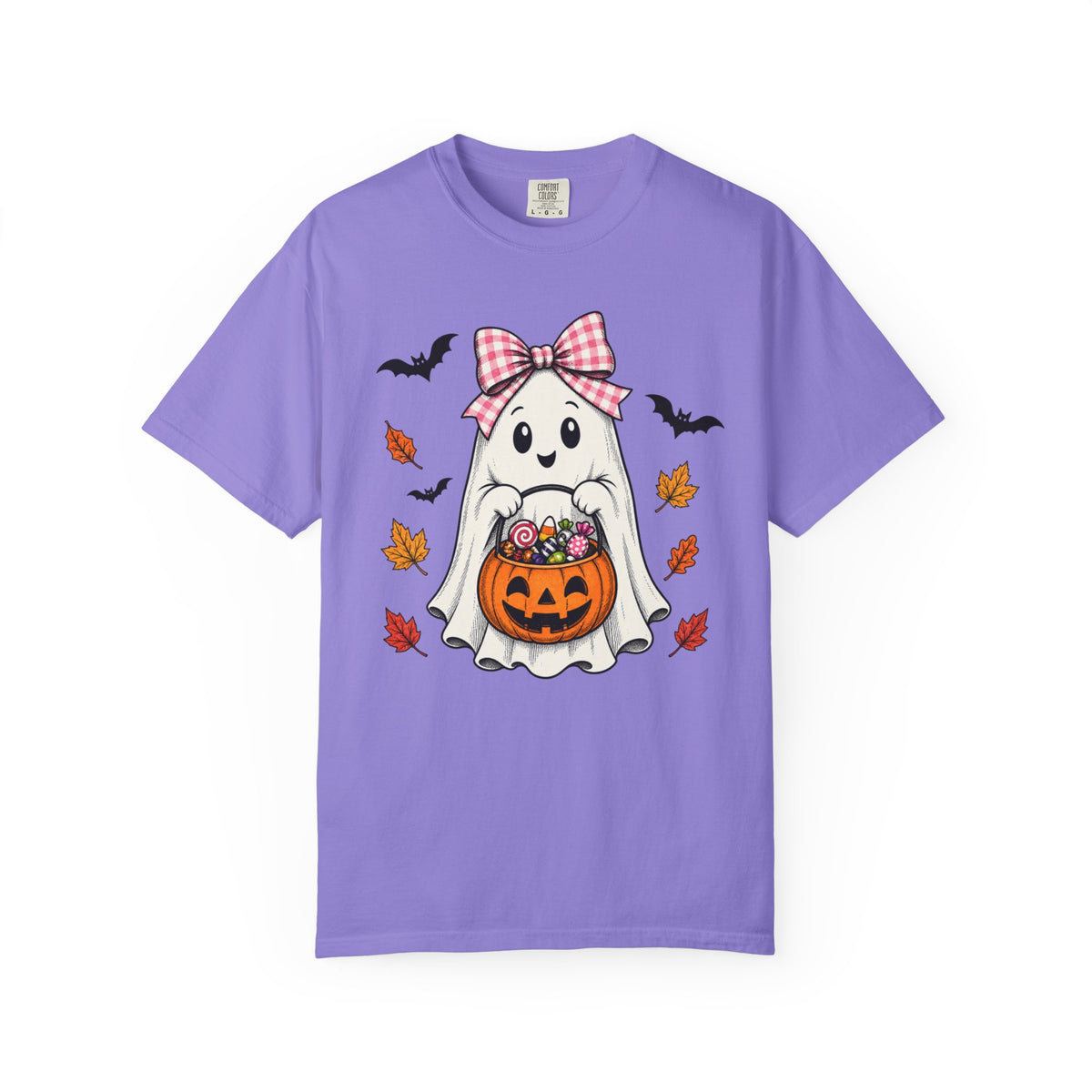 Cute Halloween Ghost T-Shirt — Trick-or-Treat Pumpkin & Bats