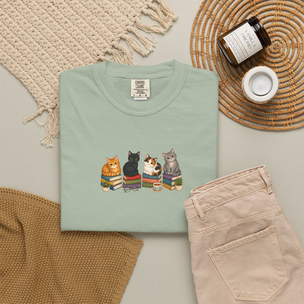Cat Knit Crew T-Shirt — Cozy Cats Sitting Together Graphic Tee
